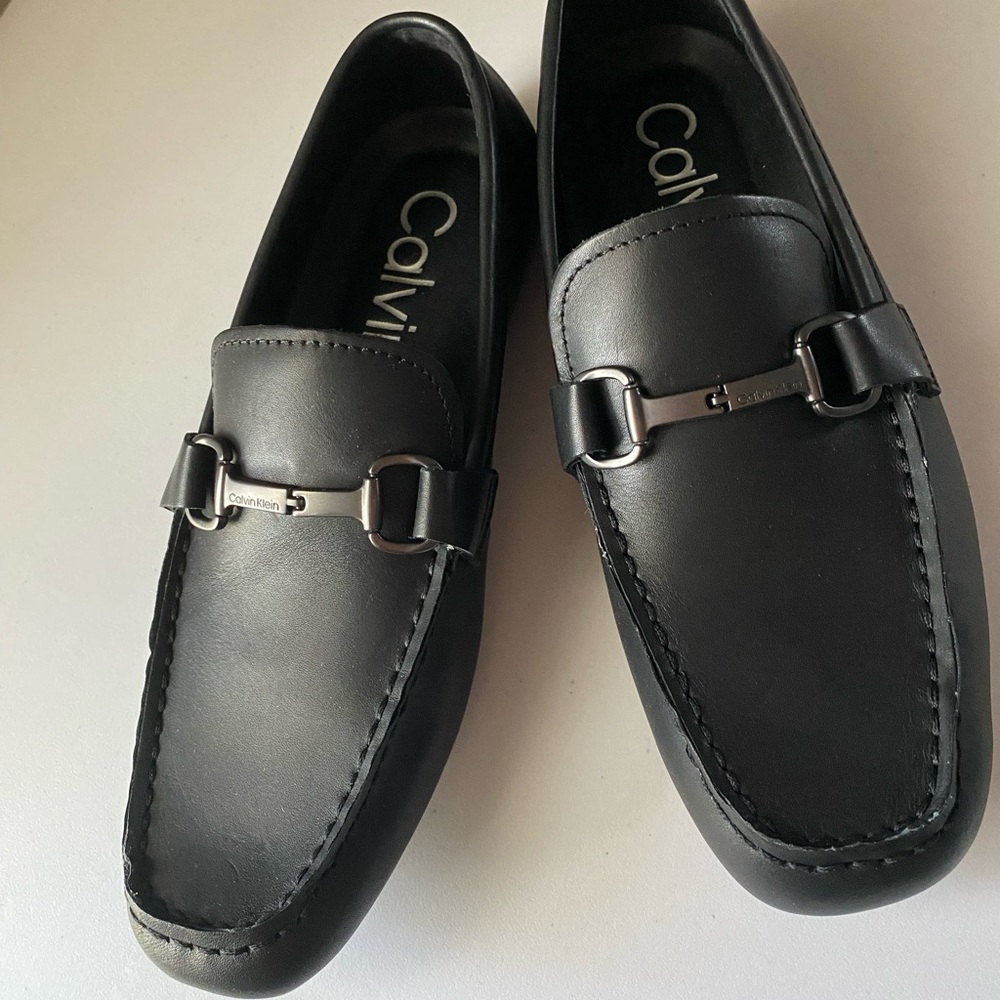 Calvin Klein Men's Black Leather Bit Loafers with Hardware